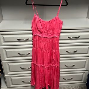 Anthropologie Hot Pink Midi Silk Dress